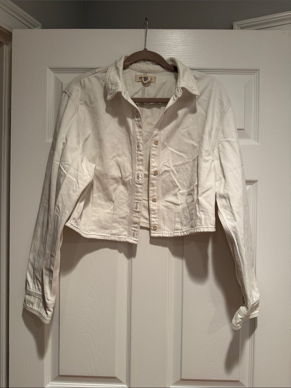 Madewell Cream Cropped Button-Front Shirt Jacket